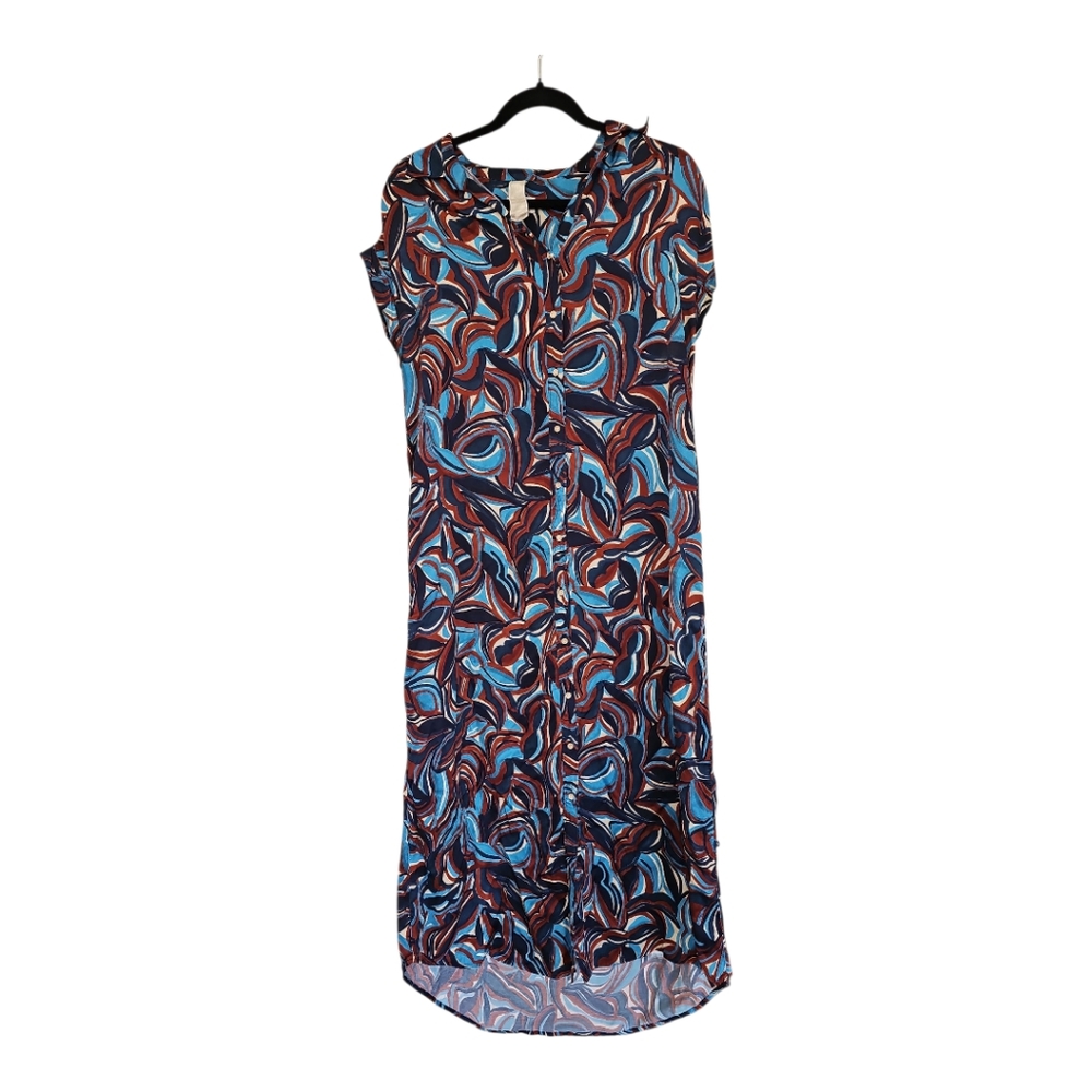 Diega Paris Women’s Midi Shirt Dress Medium Multicolor Abstract Print Viscose